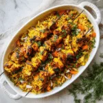 Grilled Chicken Skewers with Spiced Vegetable Rice