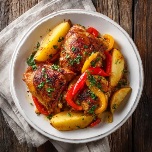 Pan-Seared Chicken Thighs with Peppers and Potatoes