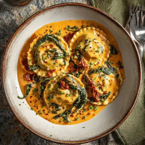 Creamy Sun-Dried Tomato Spinach Ravioli