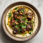 Hummus with Spiced Lamb and Pine Nuts