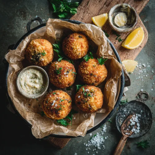 Crispy Tuna Arancini with Caper Aioli