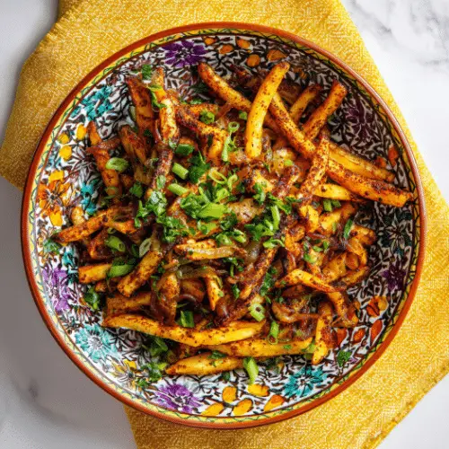 Middle Eastern Spiced Fries with Caramelized Onions