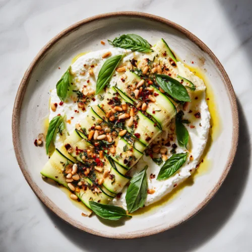 Grilled Zucchini with Whipped Ricotta & Pine Nuts
