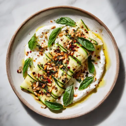 Grilled Zucchini with Whipped Ricotta & Pine Nuts