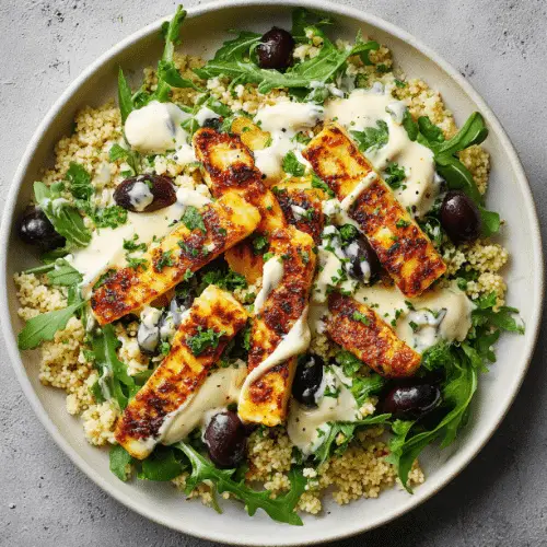 Grilled Halloumi Salad with Couscous and Arugula