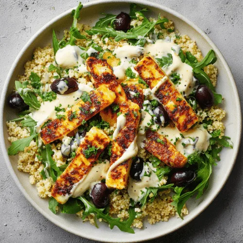 Grilled Halloumi Salad with Couscous and Arugula