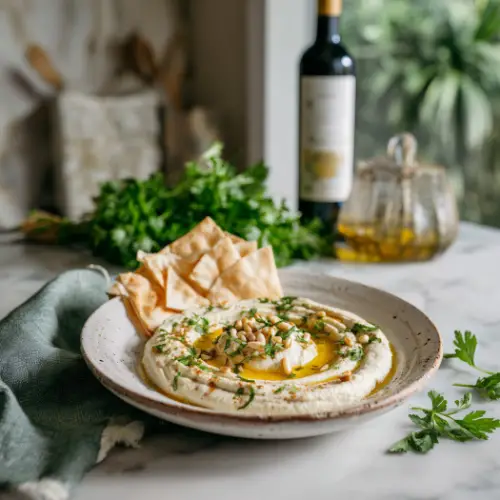 Creamy Hummus with Pine Nuts and Olive Oil