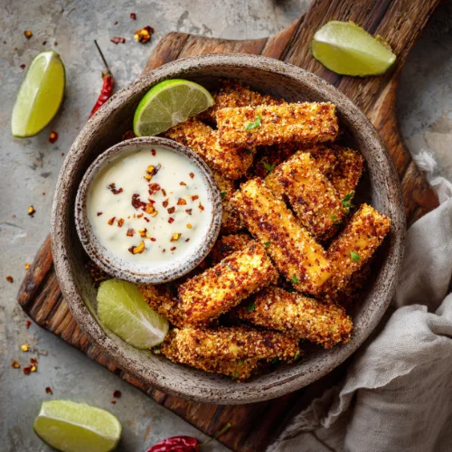 Crispy Baked Tofu Fries with Lime and Ranch Dip