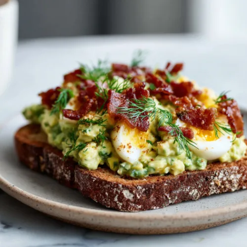 Avocado Egg Salad Toast with Crispy Bacon