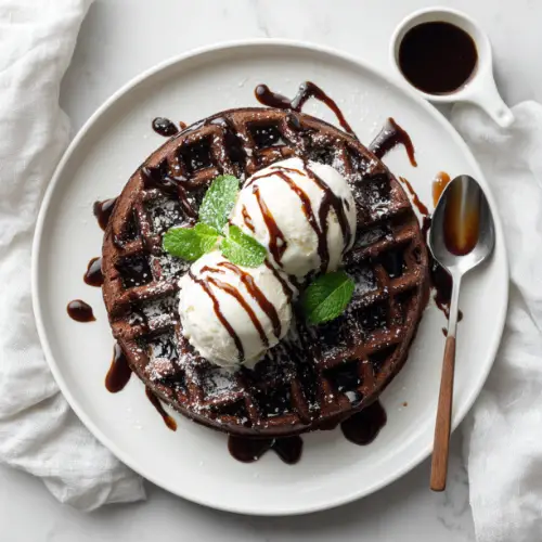 Double Chocolate Waffles with Vanilla Ice Cream