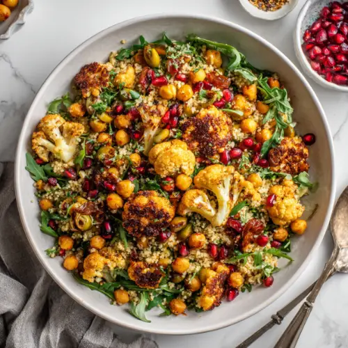 Moroccan Couscous Salad with Roasted Cauliflower & Chickpeas