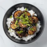 Spicy Garlic Eggplant over Steamed Rice