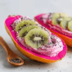 Papaya Boat with Dragon Fruit Banana Whip and Kiwi