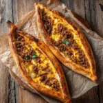 Turkish Pide with Ground Beef & Cheese
