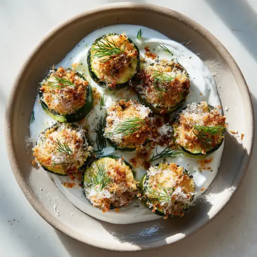 Crispy Stuffed Zucchini with Herbed Yogurt and Parmesan