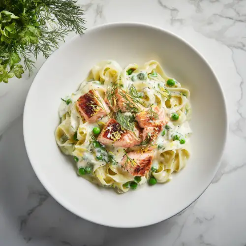 Creamy Salmon Tagliatelle with Peas and Dill