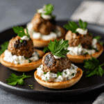 Mini Greek Meatball Bites with Tzatziki on Pita