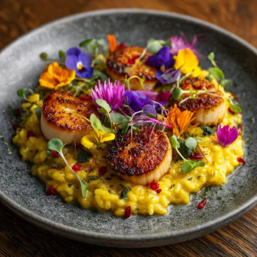 Seared Scallops on Saffron Risotto