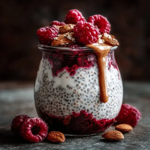 Layered Raspberry Chia Pudding with Almond Butter Swirl