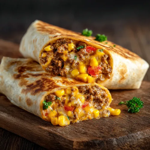 Cheesy Beef & Corn Burritos
