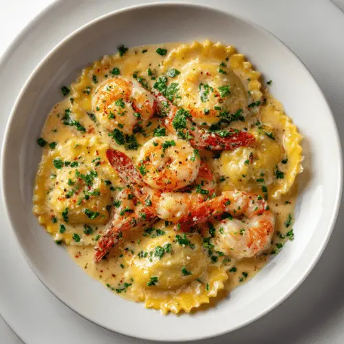 Lobster Ravioli with Garlic Butter Cream Sauce