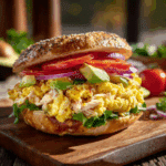 Savory Breakfast Bagel Sandwich with Scrambled Eggs & Veggies