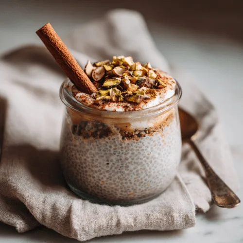 Chai-Spiced Chia Pudding with Coconut Yogurt & Pistachio Crunch