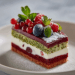 Berry Pistachio Mousse Cake with White Chocolate & Almond Crust