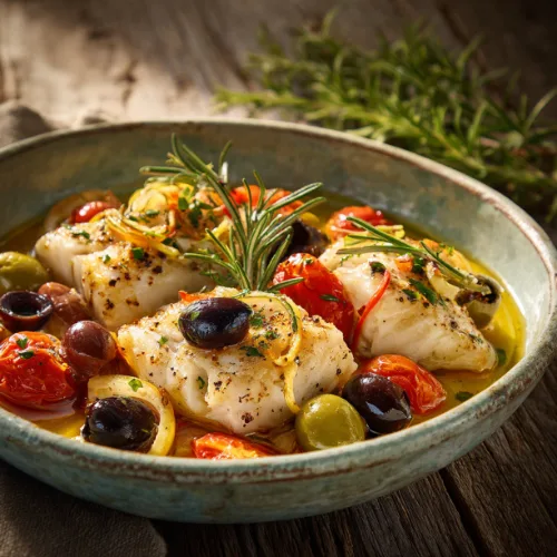 Mediterranean Baked Cod with Tomatoes & Olives