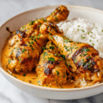 Creamy Paprika Chicken Drumsticks with Steamed Rice