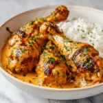 Creamy Paprika Chicken Drumsticks with Steamed Rice
