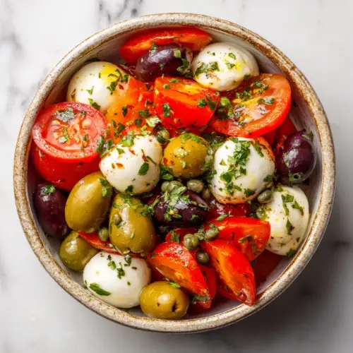 Mediterranean Tomato Mozzarella Olive Salad