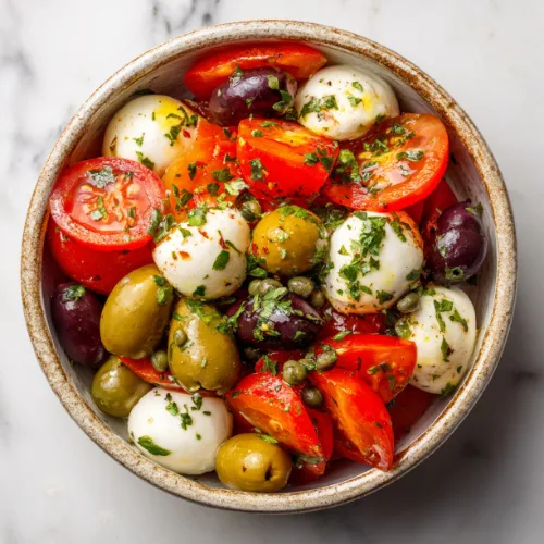 Mediterranean Tomato Mozzarella Olive Salad