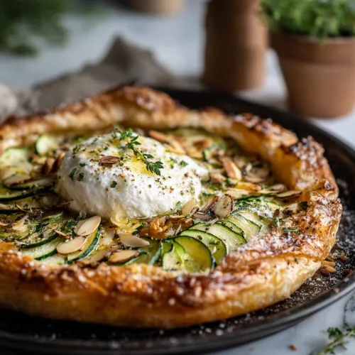 Zucchini & Almond Puff Pastry Tart with Whipped Ricotta
