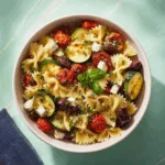 Mediterranean Bowtie Pasta Salad with Roasted Veggies & Feta