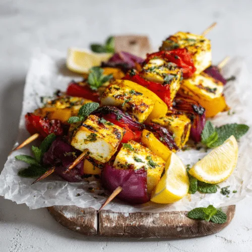 Grilled Halloumi and Veggie Skewers