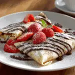 Classic French Crepes with Chocolate Drizzle and Strawberries 3 Classic French Crepes with Chocolate Drizzle and Strawberries