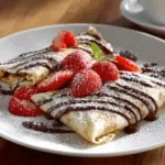 Classic French Crepes with Chocolate Drizzle and Strawberries