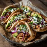 Honey Harissa Chicken Pitas with Creamy Dill Slaw