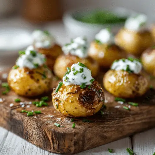 Mini Roasted Baby Potatoes with Sour Cream and Chives