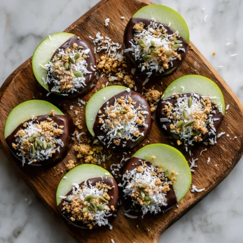 Dark Chocolate Dipped Apple Slices with Crunchy Toppings