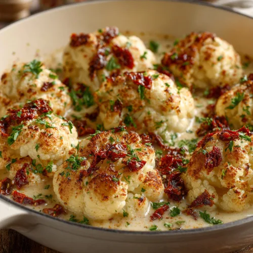 Creamy Roasted Cauliflower in Sun-Dried Tomato Parmesan Sauce