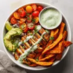 Grilled Chicken Bowl with Sweet Potato Fries & Avocado Salsa