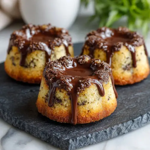 Mini Chocolate Chip Cakes with Melted Ganache Centers