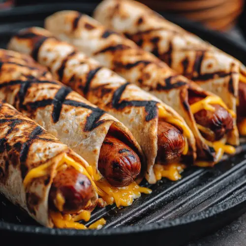 Grilled Cheese-Stuffed Tortilla Hot Dogs