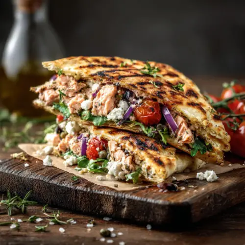 Mediterranean Salmon Flatbread Sandwich
