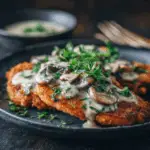Crispy Chicken Cutlets with Creamy Garlic Mushroom Sauce