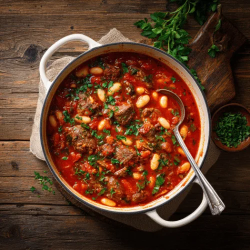 Greek Fasolada with Beef (Bean and Beef Stew)