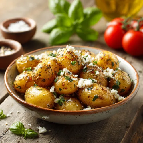Crispy Roasted Potatoes with Feta & Herbs