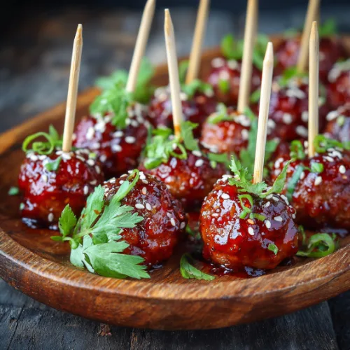 Sticky Asian Glazed Meatball Skewers